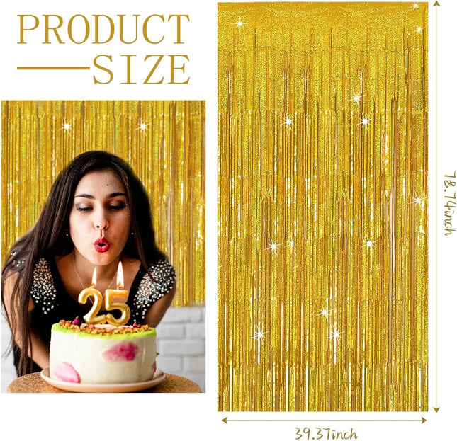 3 Pack Gold Backdrop Birthday Decorations Foil Curtain Streamers Dance Party Photo Booth Props – product detail