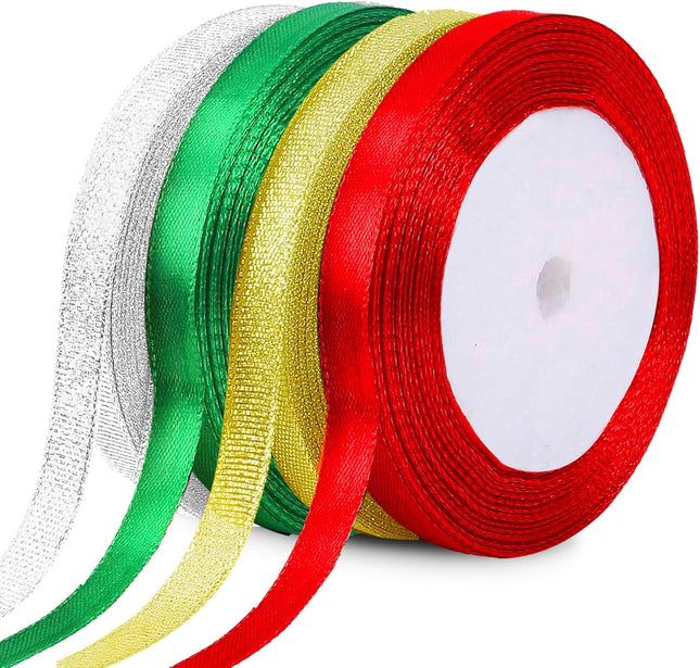 4Color Curling Ribbons for Crafts Satin Glitter Ribbon Gift Wrapping Supplies Christmas Wedding