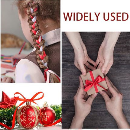Christmas Ribbons for Crafts Satin Ribbon Gift Wrapping Crafts, Gift, Hair Bows, Wedding Party Decoration, Bow Making Red 3/8-50Yard