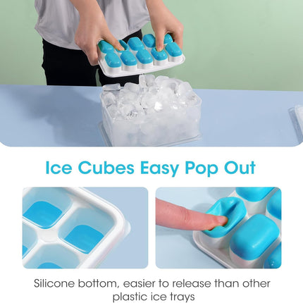 Ice Cube Tray with Lid and Bin - 4 Pack Silicone Trays for Freezer, Stackable Bucket Kits Storage Container & Scoop Kitchen, RV, Cocktail, Coffee Blue 8.2*4.5*3.6IN