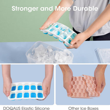 Ice Cube Tray with Lid and Bin - 4 Pack Silicone Trays for Freezer, Stackable Bucket Kits Storage Container & Scoop Kitchen, RV, Cocktail, Coffee Blue 8.2*4.5*3.6IN