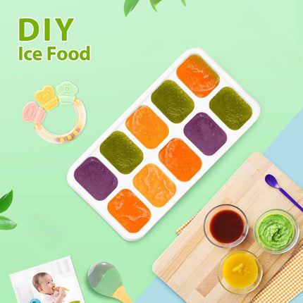 Ice Cube Tray with Lids - 4 Pack Stackable Silicone Trays for Freezer, BPA & LFGB Safe, Easy Release Kitchen, RV, Cocktail, Coffee, Soup Food Green 7.2"*4.1"*1.3"