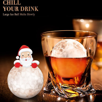 Round Ice Cube Mold with Lid - 2.2 Inch Sphere Ball Maker, Large Whiskey Cubes Easy Release, Reusable Silicone & Plastic Tray for Bourbon, Scotch, Brandy, Cocktails, Gift Black&White