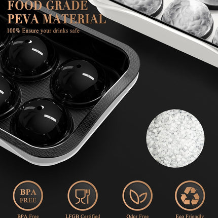 Round Ice Cube Mold with Lid - 2.2 Inch Sphere Ball Maker, Large Whiskey Cubes Easy Release, Reusable Silicone & Plastic Tray for Bourbon, Scotch, Brandy, Cocktails, Gift Black&White