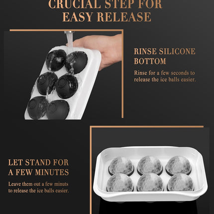 Round Ice Cube Mold with Lid - 2.2 Inch Sphere Ball Maker, Large Whiskey Cubes Easy Release, Reusable Silicone & Plastic Tray for Bourbon, Scotch, Brandy, Cocktails, Gift Black&White