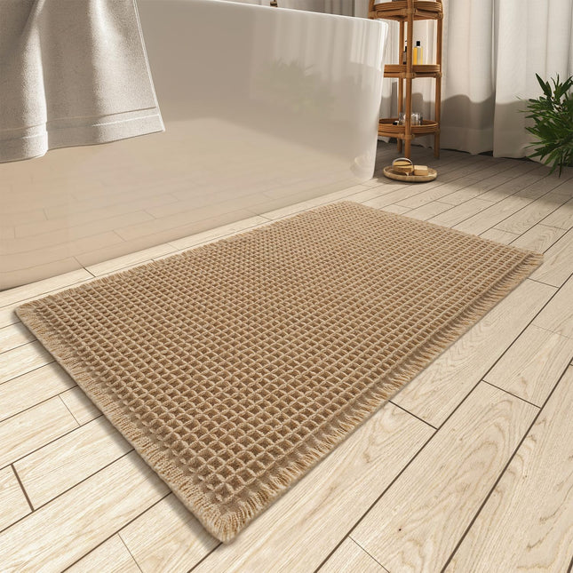 Upgraded Waffle Bath Mat Super Absorbent Non Slip Mats for Bathroom Floor Machine Washable Rugs with
