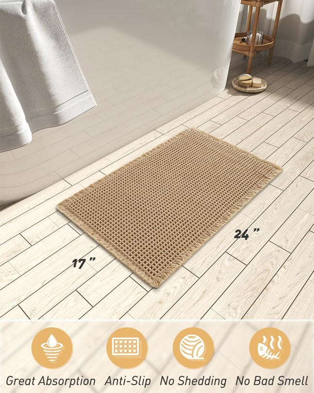 Upgraded Waffle Bath Mat Super Absorbent Non Slip Mats for Bathroom Floor Machine Washable Rugs with – product detail