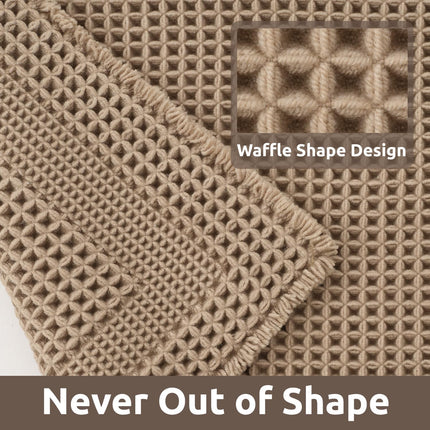 Waffle Bath-Mat, Absorbent Bath Mats for Bathroom Non Slip, Machine Washable Rugs with Tassels Ultra Soft Boho Floor 17''x24'' Beige