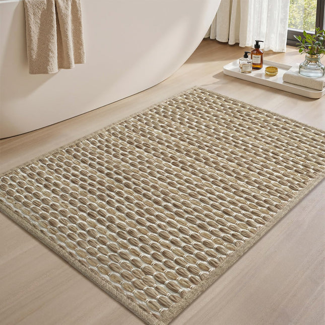 Unique Woven Bath Mat Super Absorbent Non Slip Mats for Bathroom Floor Textured Mat Quick Dry Washable Boho