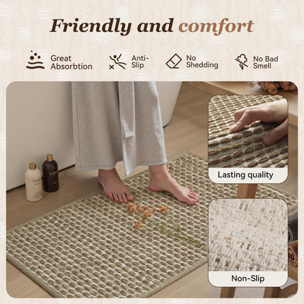 Unique Woven Bath Mat, Super Absorbent Non Slip Mats for Bathroom Floor Textured Mat Quick Dry Washable Boho Thin Rugs Beside Tub, 17" x 24", Brown 24"