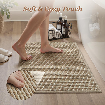 Unique Woven Bath Mat, Super Absorbent Non Slip Mats for Bathroom Floor Textured Mat Quick Dry Washable Boho Thin Rugs Beside Tub, 17" x 24", Brown 24"