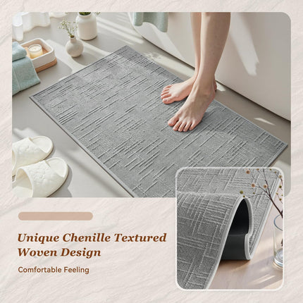 Bath Mat Non Slip Super Absorbent Quick Dry Mats for Bathroom Floor Rubber Backing Washable Rugs Modern Woven Jacquard Mat, Beside Tub Rugs, 17" x 24", LightGrey Lightgrey 24"