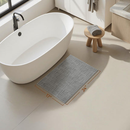 Bath Mat Non Slip Super Absorbent Quick Dry Mats for Bathroom Floor Rubber Backing Washable Rugs Modern Woven Jacquard Mat, Beside Tub Rugs, 17" x 24", LightGrey Lightgrey 24"