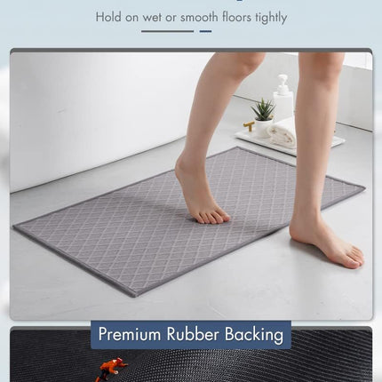 Ultra Thin Bath Mat, Rubber Backed Mats for Bathroom Non Slip, Absorbent Mat Floor Machine Washable Rugs, Shower, Sink (17"x28", Grey) Grey 17"x28"