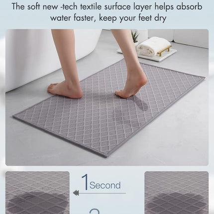 Ultra Thin Bath Mat, Rubber Backed Mats for Bathroom Non Slip, Absorbent Mat Floor Machine Washable Rugs, Shower, Sink (17"x28", Grey) Grey 17"x28"