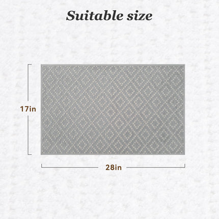 Thin Bath Mat, Super Absorbent Mats for Bathroom, Quick Dry Rubber Backed Rug Non Slip, Chenille Surface Bathroom Rugs Fit Under Door,Low Pile Shower Rug,Grey,17" x 28" Grey 17"