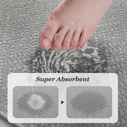 Thin Bath Mat, Super Absorbent Mats for Bathroom, Quick Dry Rubber Backed Rug Non Slip, Chenille Surface Bathroom Rugs Fit Under Door,Low Pile Shower Rug,Grey,17" x 28" Grey 17"