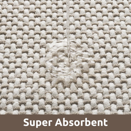Chenille Bath Mat Super Absorbent Bathroom Quick Dry Mats for Rubber Backed Rugs Non Slip Washable Fit Under Door, Front of Bathtub, Sink, Beige&White 17"x24" Beige&white 17" x 24"