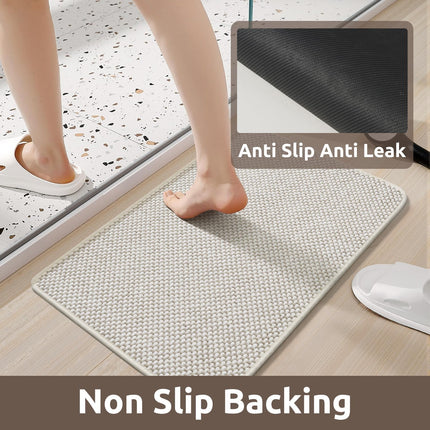 Chenille Bath Mat Super Absorbent Bathroom Quick Dry Mats for Rubber Backed Rugs Non Slip Washable Fit Under Door, Front of Bathtub, Sink, Beige&White 17"x24" Beige&white 17" x 24"