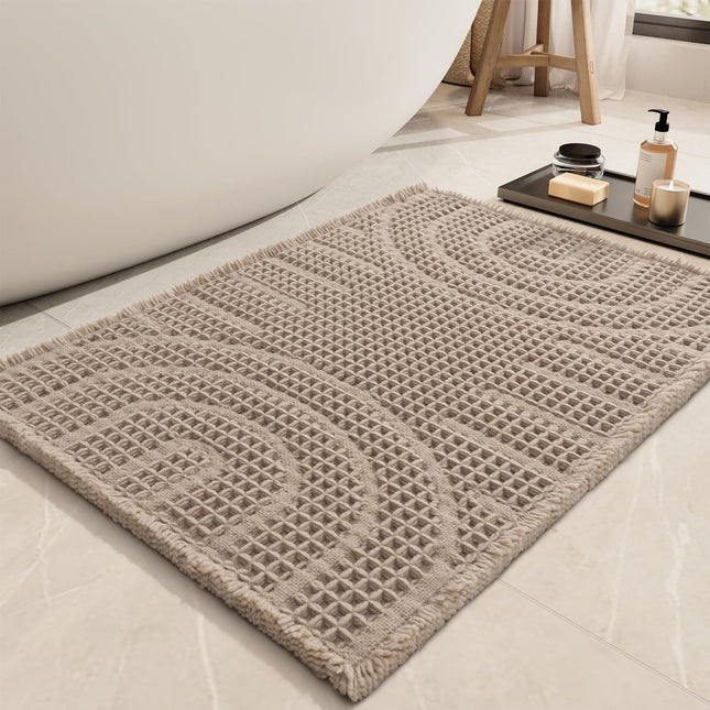Waffle Bath Mat Super Absorbent Mats for Bathroom Non Silp Machine Washable Soft Rugs with Tassels Front of