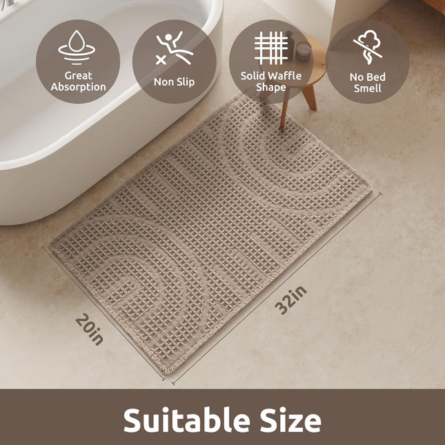 Waffle Bath Mat Super Absorbent Mats for Bathroom Non Silp Machine Washable Soft Rugs with Tassels Front – product detail
