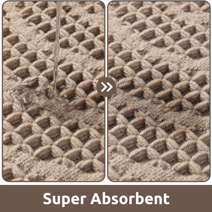 Waffle Bath Mat Super Absorbent Mats for Bathroom Non Silp Machine Washable Soft Rugs with Tassels Front of Bathtub, Sink, Brown 20"x32" 20" x 32"