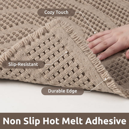 Waffle Bath Mat Super Absorbent Mats for Bathroom Non Silp Machine Washable Soft Rugs with Tassels Front of Bathtub, Sink, Brown 20"x32" 20" x 32"