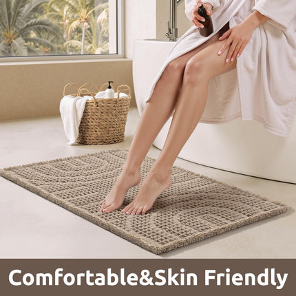 Waffle Bath Mat Super Absorbent Mats for Bathroom Non Silp Machine Washable Soft Rugs with Tassels Front of Bathtub, Sink, Brown 20"x32" 20" x 32"