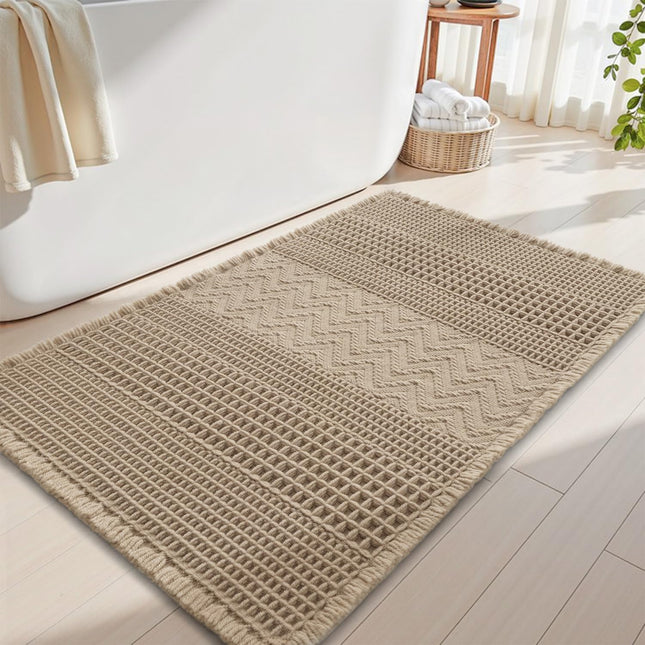 Waffle Bath-Mat Super Absorbent Bath Mats for Bathroom Boho Bathroom Rugs Non Slip Washable Ultra in Brown