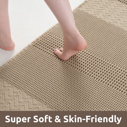 Waffle Bath-Mat, Super Absorbent Bath Mats for Bathroom, Boho Bathroom Rugs Non Slip Washable, Ultra Soft Bathroom-Mat with Tassels Floor Mat, 20" X 32" Brown Brwon 20"x32"