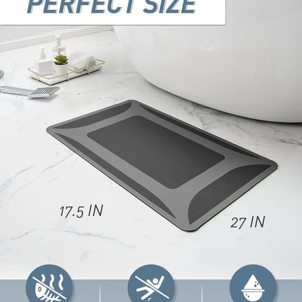 -Bath Rug-Quick Dry Absorbent Rubber Backed Thin Bathroom Rugs Fit Under Door-Bath Mats for Floor Mat in Front of Sink-Shower Rug 17"X27.5" Dark Grey 1'6" x 2'3" (Rectangular)