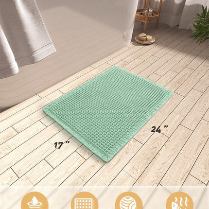 Upgraded Waffle Bath Mat, Super Absorbent Non Slip Mats for Bathroom Floor, Machine Washable Rugs with Tassels, Rubber Backed Mats, Ultra Soft, 17" x 24", Sage -