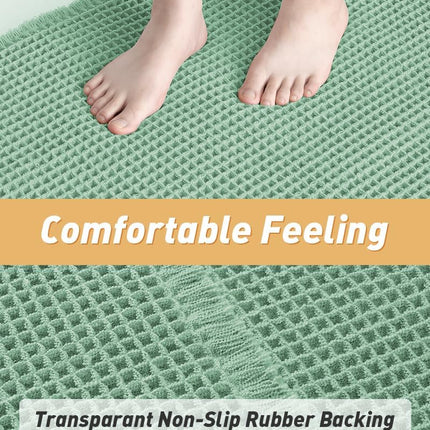 Upgraded Waffle Bath Mat, Super Absorbent Non Slip Mats for Bathroom Floor, Machine Washable Rugs with Tassels, Rubber Backed Mats, Ultra Soft, 17" x 24", Sage -
