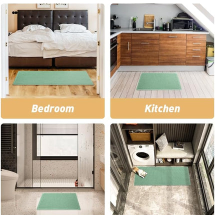 Upgraded Waffle Bath Mat, Super Absorbent Non Slip Mats for Bathroom Floor, Machine Washable Rugs with Tassels, Rubber Backed Mats, Ultra Soft, 17" x 24", Sage -