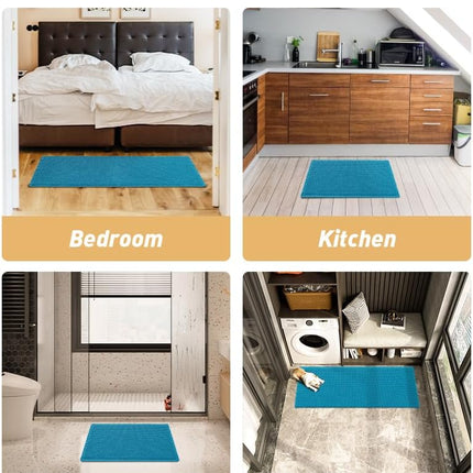 Upgraded Waffle Bath Mat, Super Absorbent Non Slip Mats for Bathroom Floor, Machine Washable Rugs with Tassels, Rubber Backed Mats, Ultra Soft, 17" x 24", Teal -