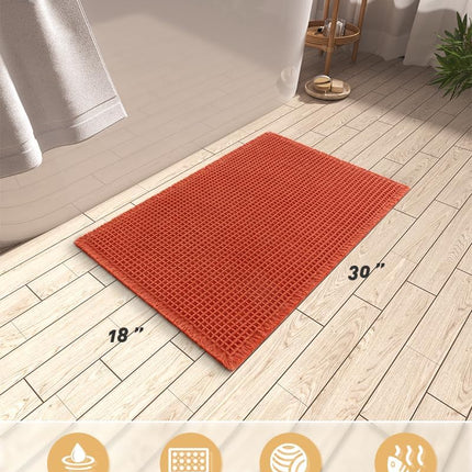 Upgraded Waffle Bath Mat, Super Absorbent Non Slip Mats for Bathroom Floor, Machine Washable Rugs with Tassels, Rubber Backed Mats, Ultra Soft, 18" x 30", Orange -
