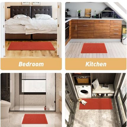 Upgraded Waffle Bath Mat, Super Absorbent Non Slip Mats for Bathroom Floor, Machine Washable Rugs with Tassels, Rubber Backed Mats, Ultra Soft, 18" x 30", Orange -