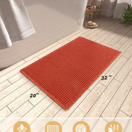 Upgraded Waffle Bath Mat, Super Absorbent Non Slip Mats for Bathroom Floor, Machine Washable Rugs with Tassels, Rubber Backed Mats, Ultra Soft, 20" x 32", Orange -