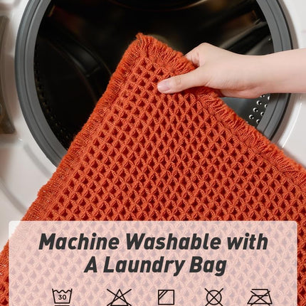 Upgraded Waffle Bath Mat, Super Absorbent Non Slip Mats for Bathroom Floor, Machine Washable Rugs with Tassels, Rubber Backed Mats, Ultra Soft, 20" x 32", Orange -