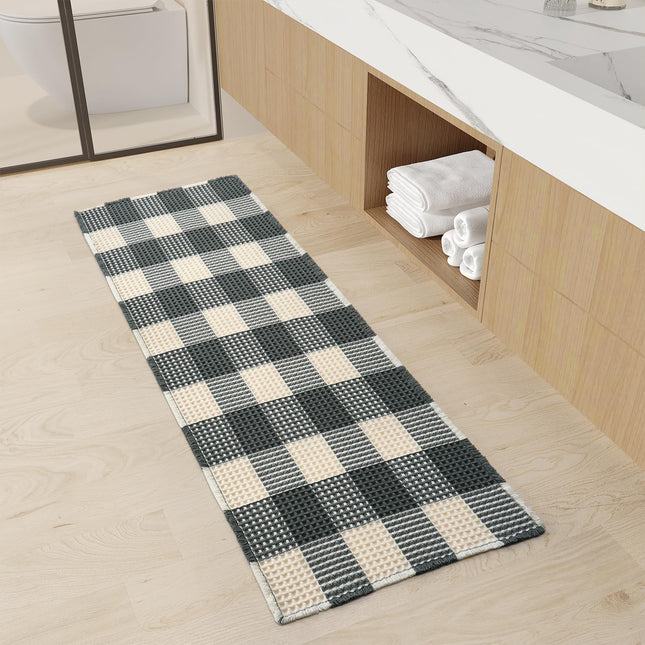 Unique Waffle Runners for Hallways Super Absorbent Non Slip Bathroom Runner Rug Patchwork Checkered