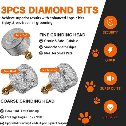 Dog Nail Grinder Replacement Head,Hard & Soft Grinding Heads Professional Trimmers Bits for Small Large Dogs Claw Grooming (3pcs) -