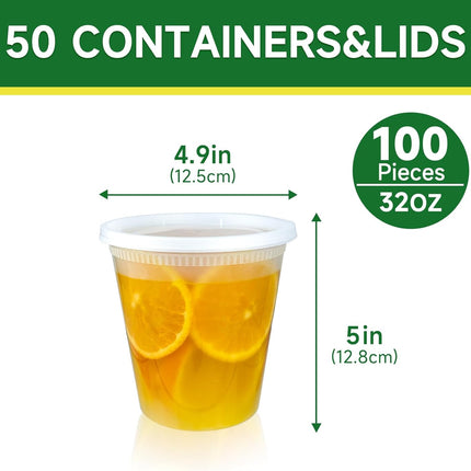 50 Set 32 oz Deli Containers with Lids, Leak-Proof BPA Free Plastic Take Out Bowls, Food Storage for Takeout Meal Prep Storage, Freezer, Microwave & Dishwasher Safe -