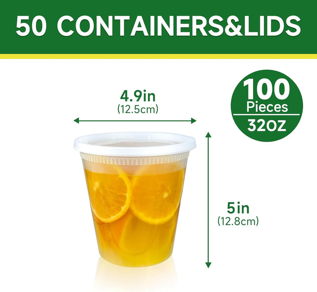 50 Set 32 oz Deli Containers with Lids Leak-Proof BPA Free Plastic Take Out Bowls – product detail