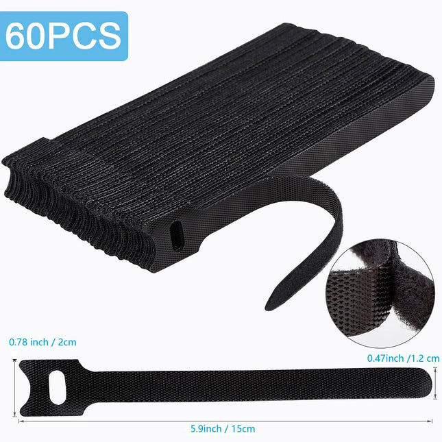 60 PCS 6 Inches Reusable Cable Ties Adjustable Cord Straps Wire Organizer Wrap and Hook Loop Management – product detail