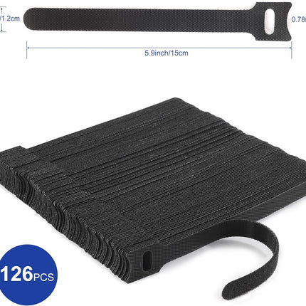 Reusable Cable Ties, 126 PCS 6 Inches Adjustable Cord Straps Wire Organizer Wrap and Hook Loop Management -