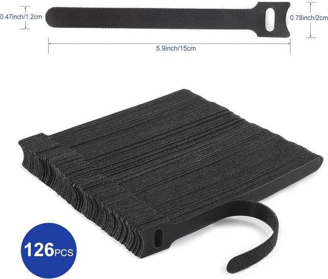 Reusable Cable Ties 126 PCS 6 Inches Adjustable Cord Straps Wire Organizer Wrap and Hook Loop Management – product detail