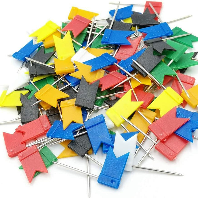 100PCS Map Flag Push Pins,  Colorful Tacks with Steel Points - 7 Colors