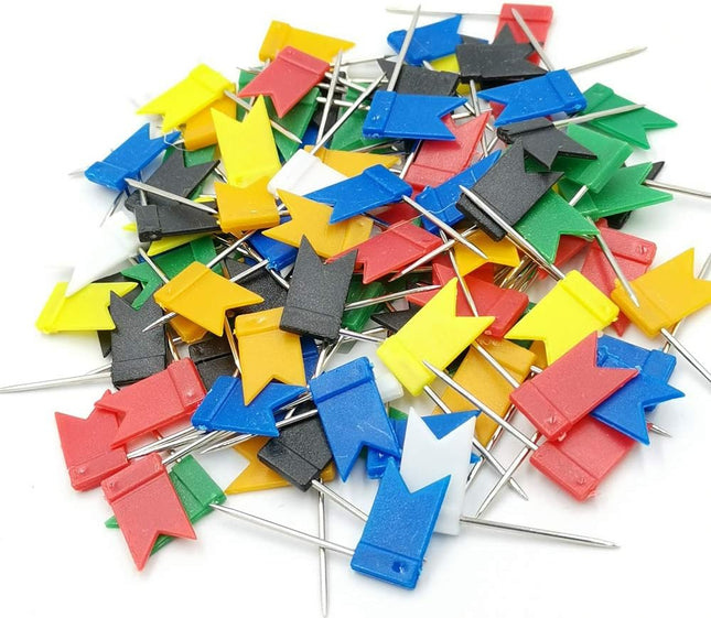 100PCS Map Flag Push Pins Colorful Tacks with Steel Points