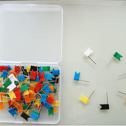 100PCS Map Flag Push Pins,  Colorful Tacks with Steel Points - 7 Colors