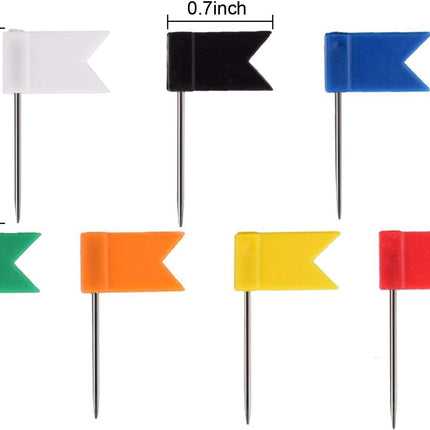 100PCS Map Flag Push Pins,  Colorful Tacks with Steel Points - 7 Colors